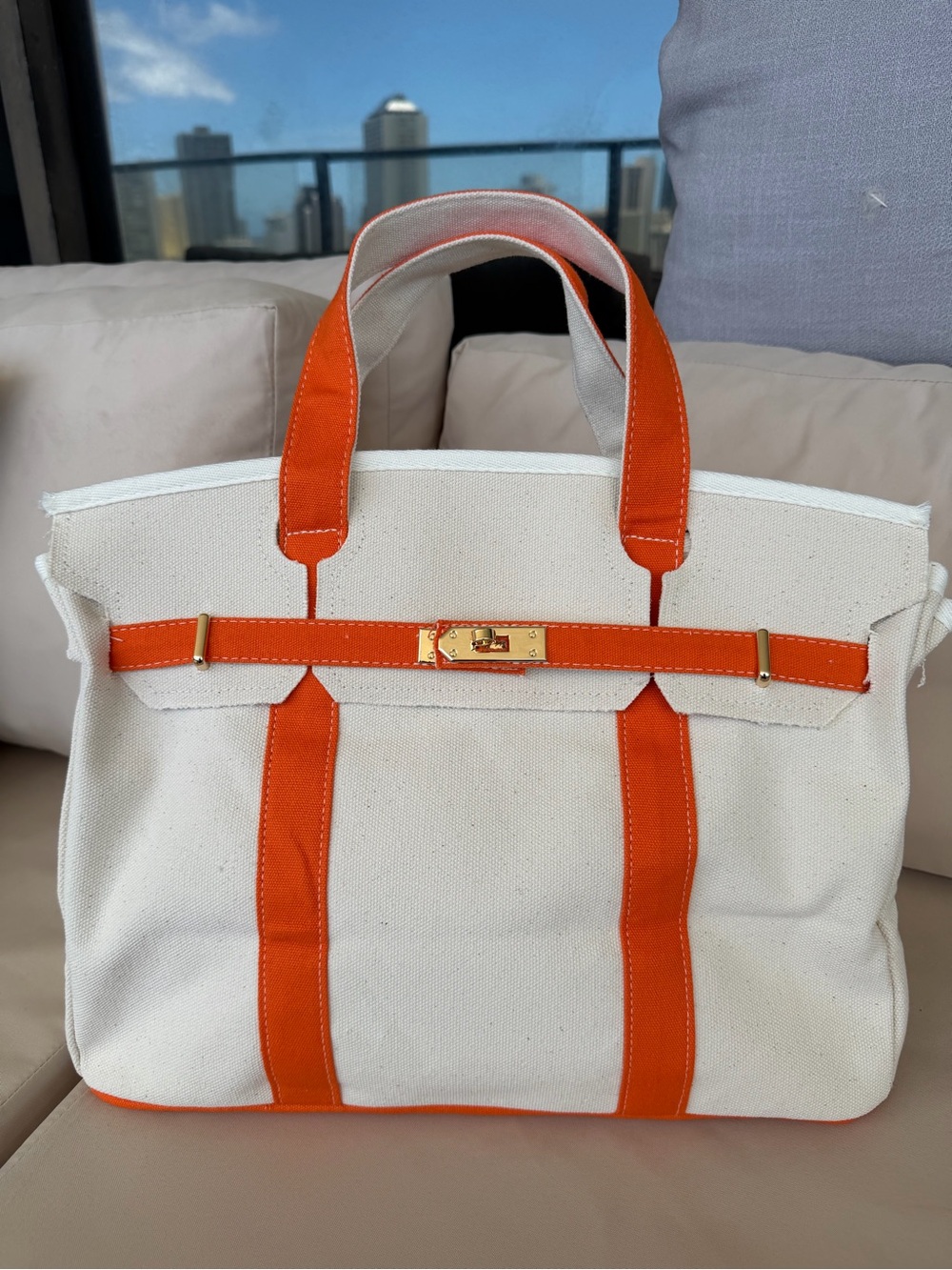 Boatkin Canvas Tote with Orange Straps
